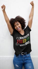 Load image into Gallery viewer, Women&#39;s Juneteenth Freedom Since 1865 Glittered Regular T-shirt
