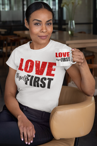 Women's Crew Neck Glittered Love Thyself First T-shirt & Mug Gift Set