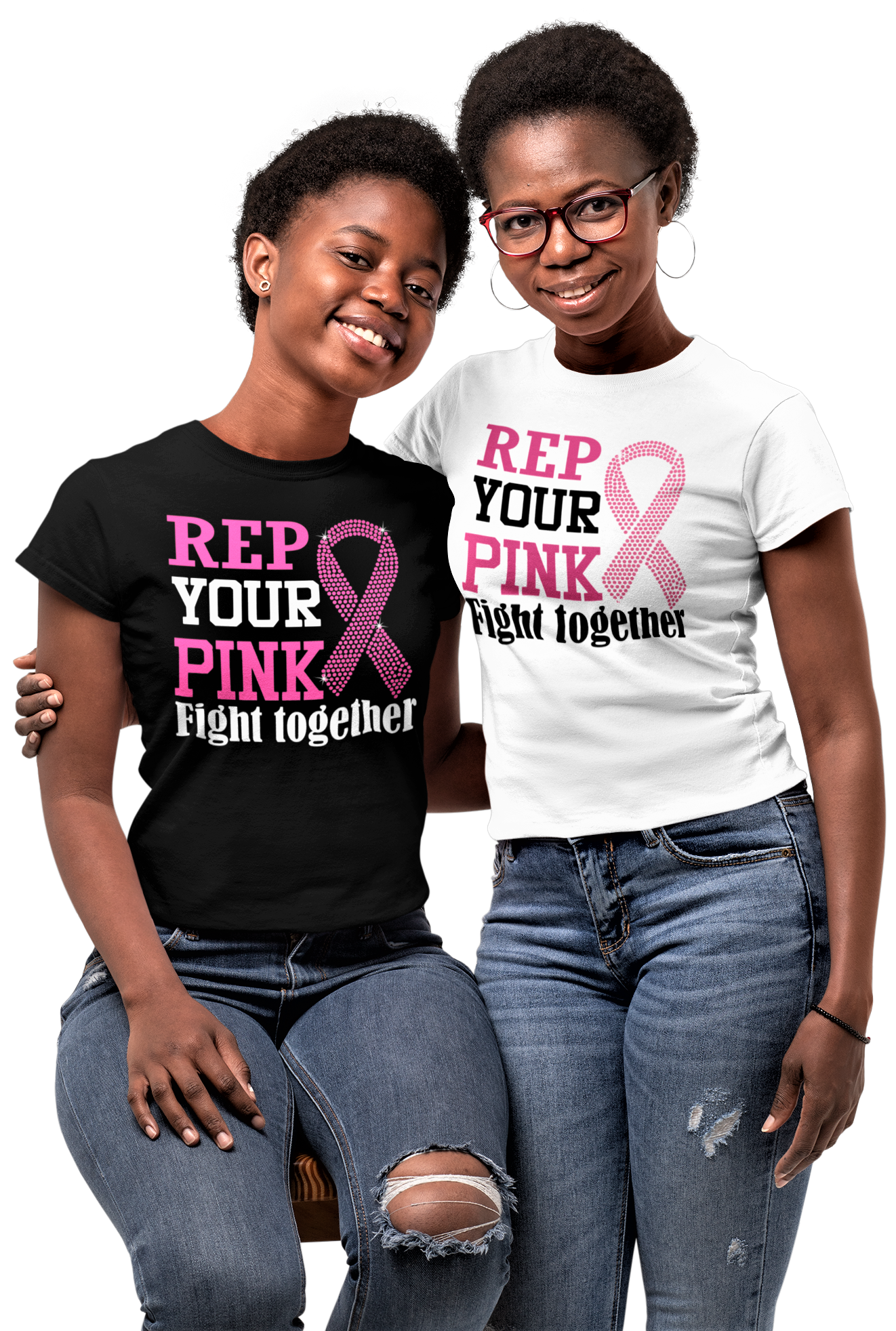 Women's Rep Your Pink Rhinestone Breast Cancer Awareness T-shirt