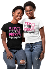 Load image into Gallery viewer, Women&#39;s Rep Your Pink Rhinestone Breast Cancer Awareness T-shirt
