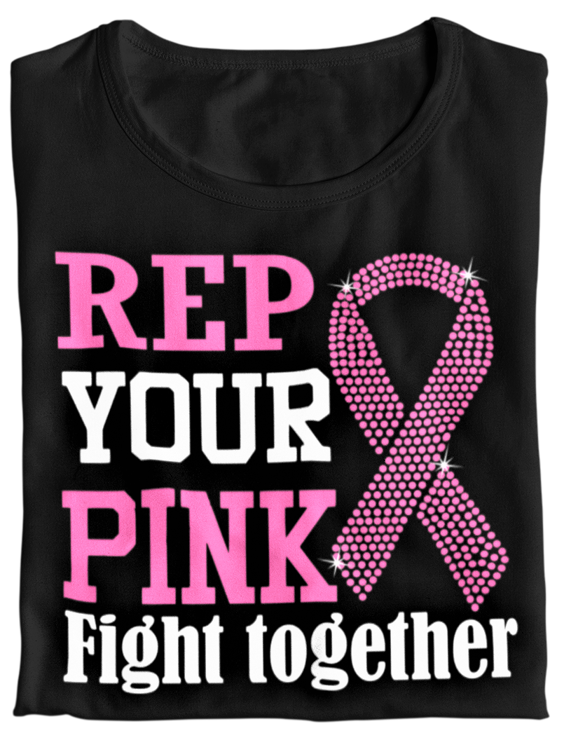 Women's Rep Your Pink Rhinestone Breast Cancer Awareness T-shirt