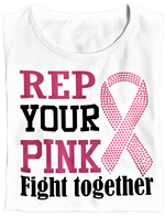 Load image into Gallery viewer, Women&#39;s Rep Your Pink Rhinestone Breast Cancer Awareness T-shirt
