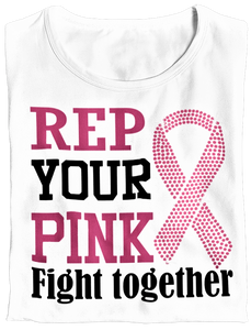 Women's Rep Your Pink Rhinestone Breast Cancer Awareness T-shirt