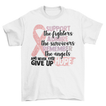 Load image into Gallery viewer, Women&#39;s Support the fighter, Inspire the Survivor, Remember the  Angels Glitter Breast Cancer Awareness Regular T-shirt
