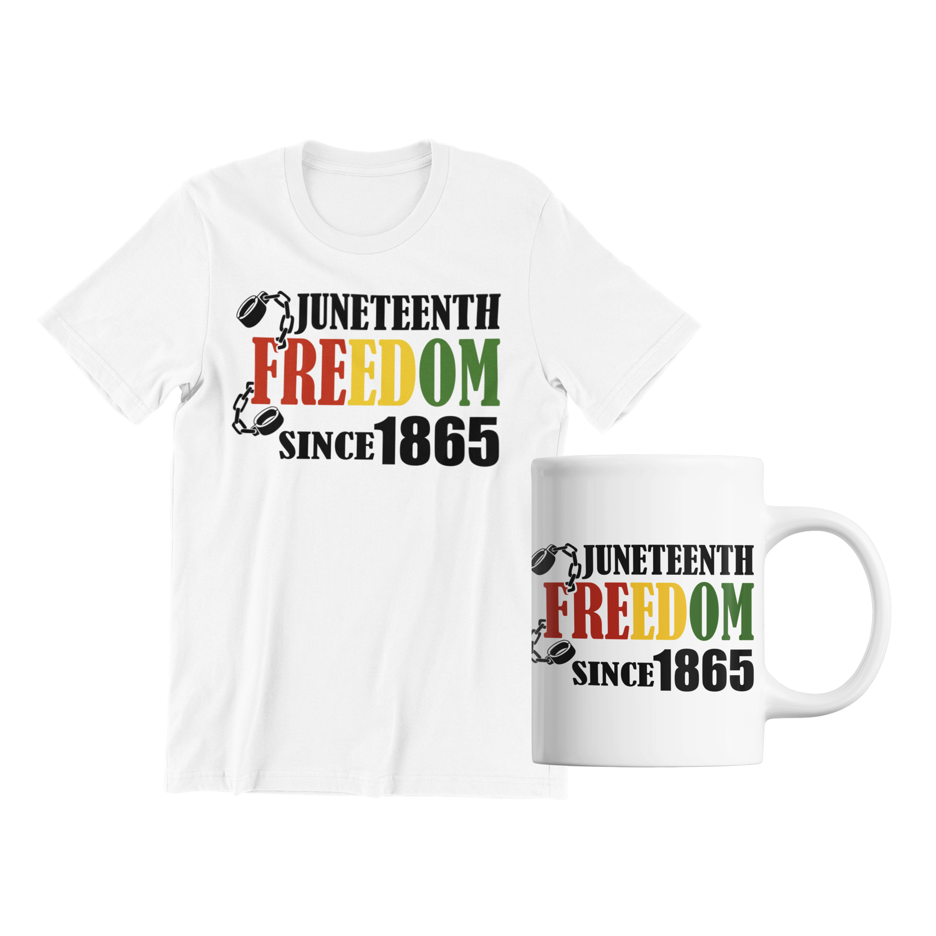 Unisex Juneteenth Freedom Since 1865 Regular T-shirt & Mug Gift Set