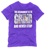 Load image into Gallery viewer, Women&#39;s &quot;The Assignment Is To GRIND And Never Stop&quot; Regular Rhinestone T-shirt
